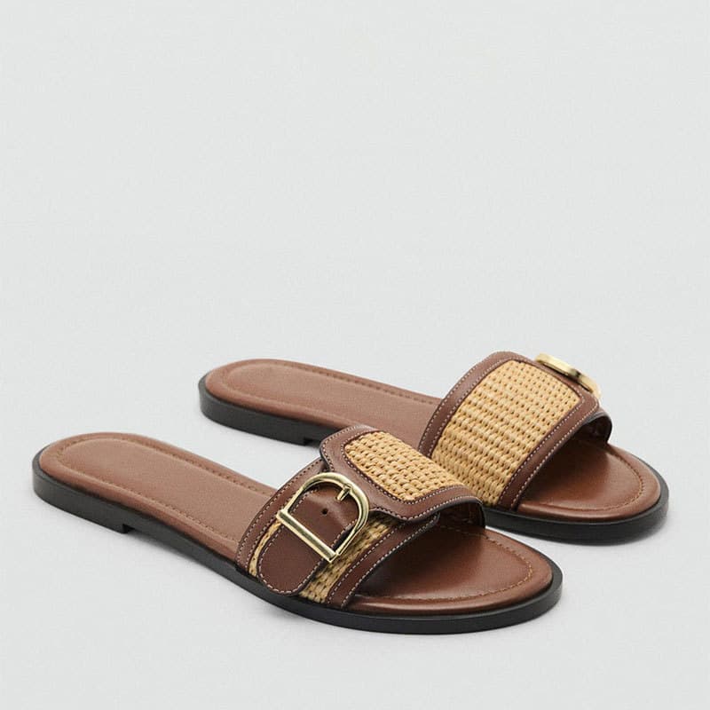 MNG Mango Slippers 2026 Summer New Flat Casual Outdoor Sandals Color-Block Beach Sandals Women's One-Band