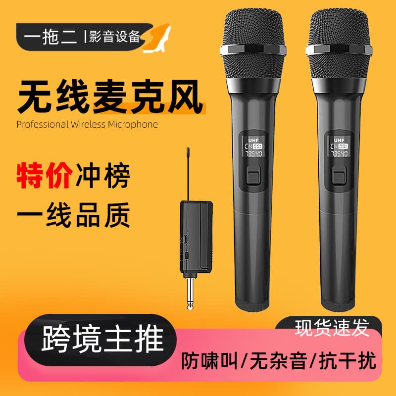 Cross-Border Universal U Microphone One Transmitter Two Receivers General Microphone Home Outdoor Karaoke Handheld Noise Reduction Professional Live Streaming Dedicated