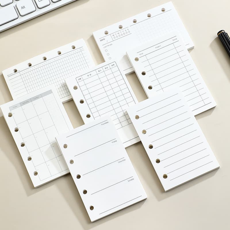 Cross-border Stock M5 Custom Inner Pages A8 Notebook 5-Hole Refill Book Lined Grid Blank Loose-Leaf Paper Wholesale