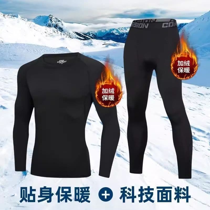 Thermal underwear men's fleece leggings outdoor sports suit winter high-elastic cycling ski quick-drying underwear