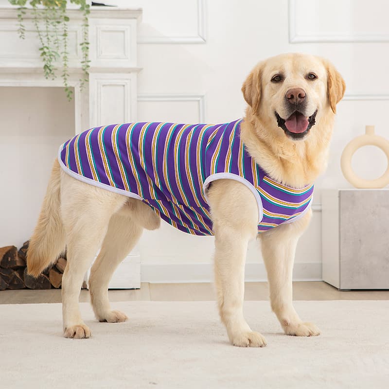 Large Dog Thin Coat for Golden Retriever, Labrador, Medium to Large Dog, Fat Dog, Four-Season Wearable Cotton Striped Two-Leg Vest