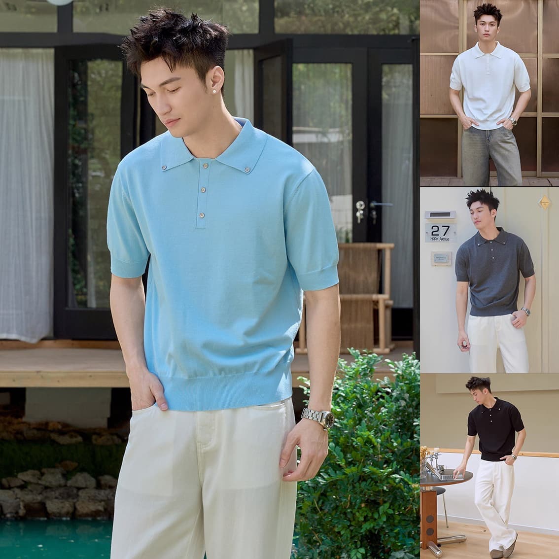 Polo Shirt Knit Short Sleeve Men Button Old Money Style Business Slim Fit Summer Ice Silk Breathable Cross-Border Factory Wholesale