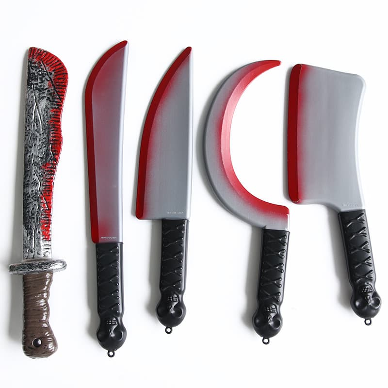 Halloween Simulation Plastic Bloody Knife, Internet-Famous Blood-Tipped Knife, Ghost Festival Decoration Toy, Bloody Kitchen Knife, Prank Prop, Curved Knife, Sickle