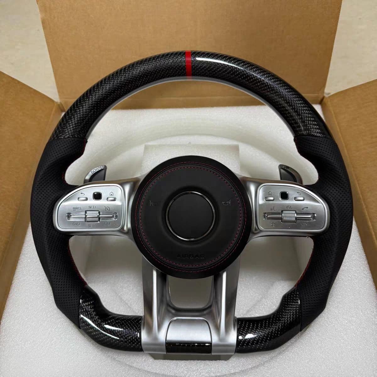 Factory Direct Sales, Suitable for Mercedes-Benz AMG Carbon Fiber Steering Wheel Assembly, Multi-Function Button Paddles, Non-Destructive Installation