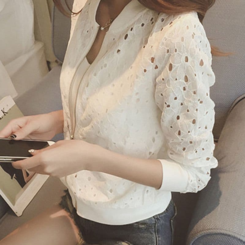 Women's Sun Protection Lace Hollow Out Slim Fit Short Jacket