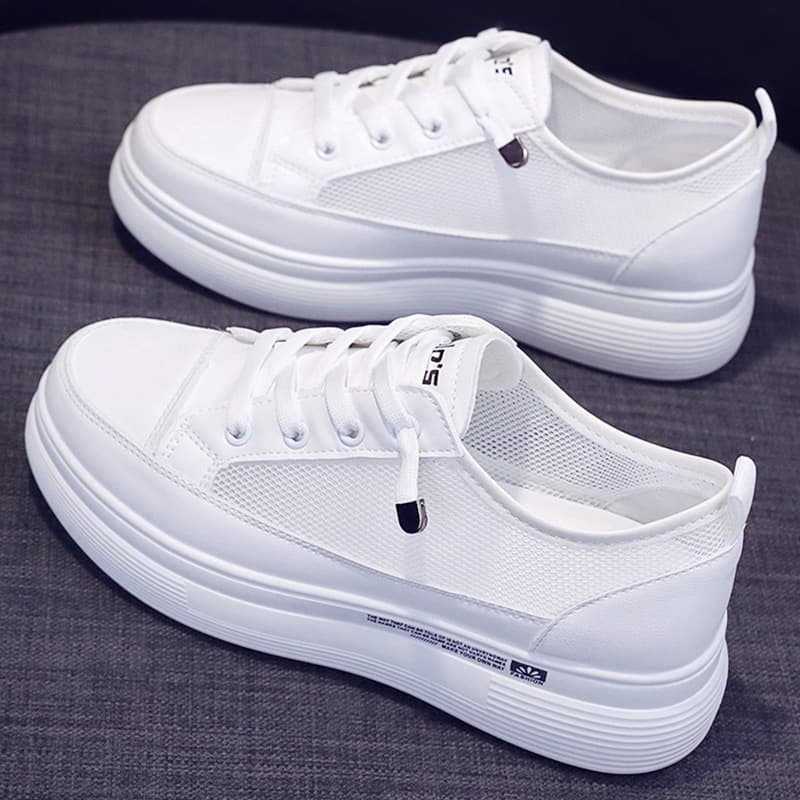 Hollow-out White Sneakers for Women New Summer Versatile Breathable Flat Thick Sole Casual Soft Sole Single Shoes Mesh Panel Shoes