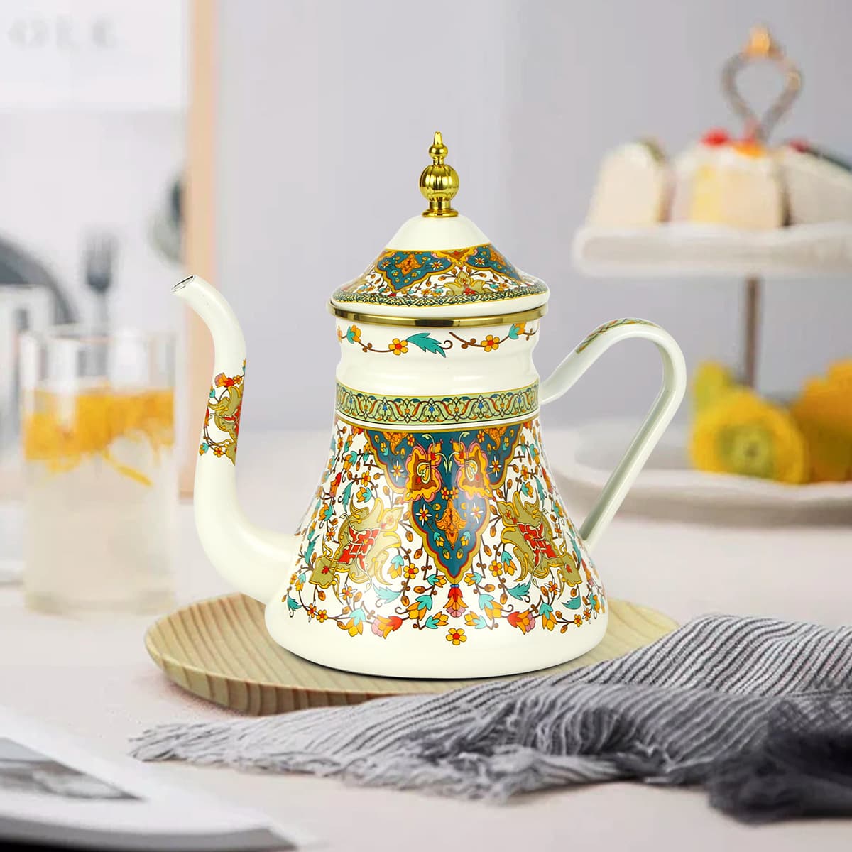 Thickened Enamel Teapot, Flat-Bottomed Kettle, Suitable for Induction Cookers and Gas Stoves, Universal Boiling Kettle, Milk Tea Pot, Central Asian and Arabian Style