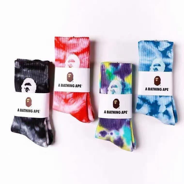 Bape Ape Head Socks Tie-Dye High-Top Sports Terry Bottom Men's and Women's Couple Street Skateboarding Sports Socks Wholesale