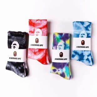 Bape Ape Head Socks Tie-Dye High-Top Sports Terry Bottom Men's and Women's Couple Street Skateboarding Sports Socks Wholesale