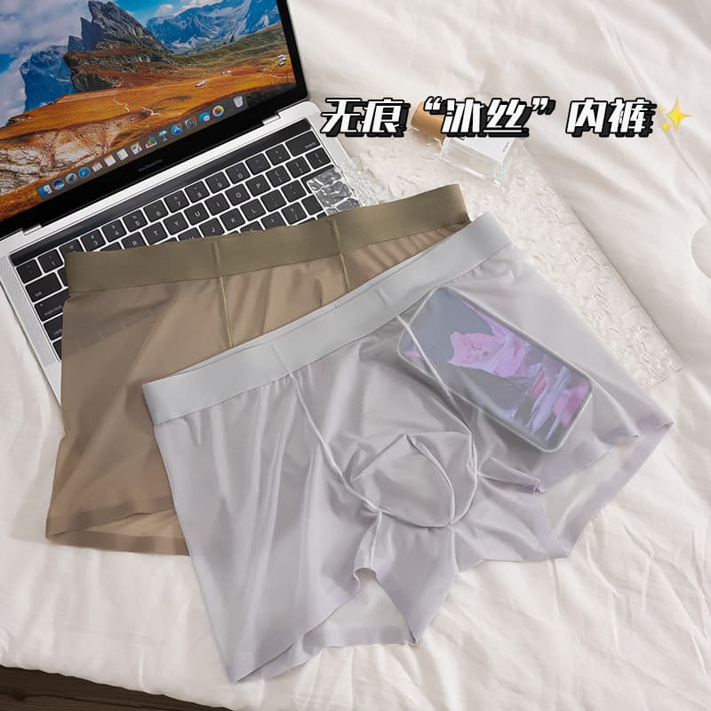 Summer Ice Silk Men's Underwear Lightweight Thin Mask Pants Breathable Transparent Mid-Waist Men's Breathable Factory Wholesale