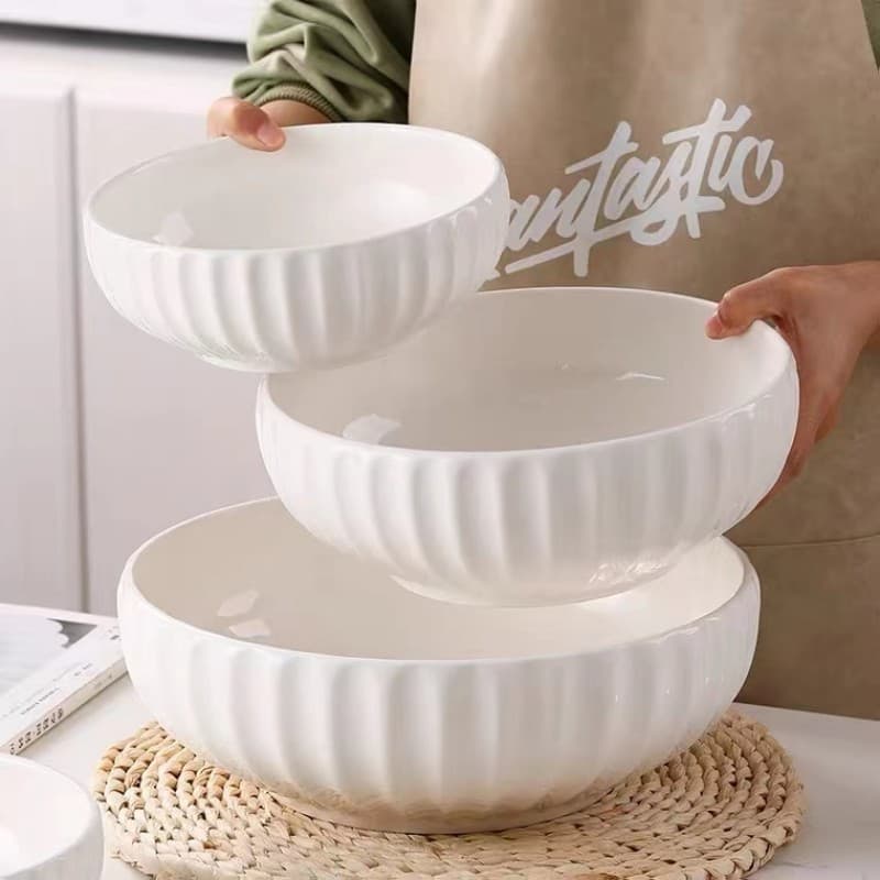 Pure white large soup bowl extra large soup plate creative pickled fish bowl large basin noodle bowl tableware ceramic pumpkin bowl white porcelain