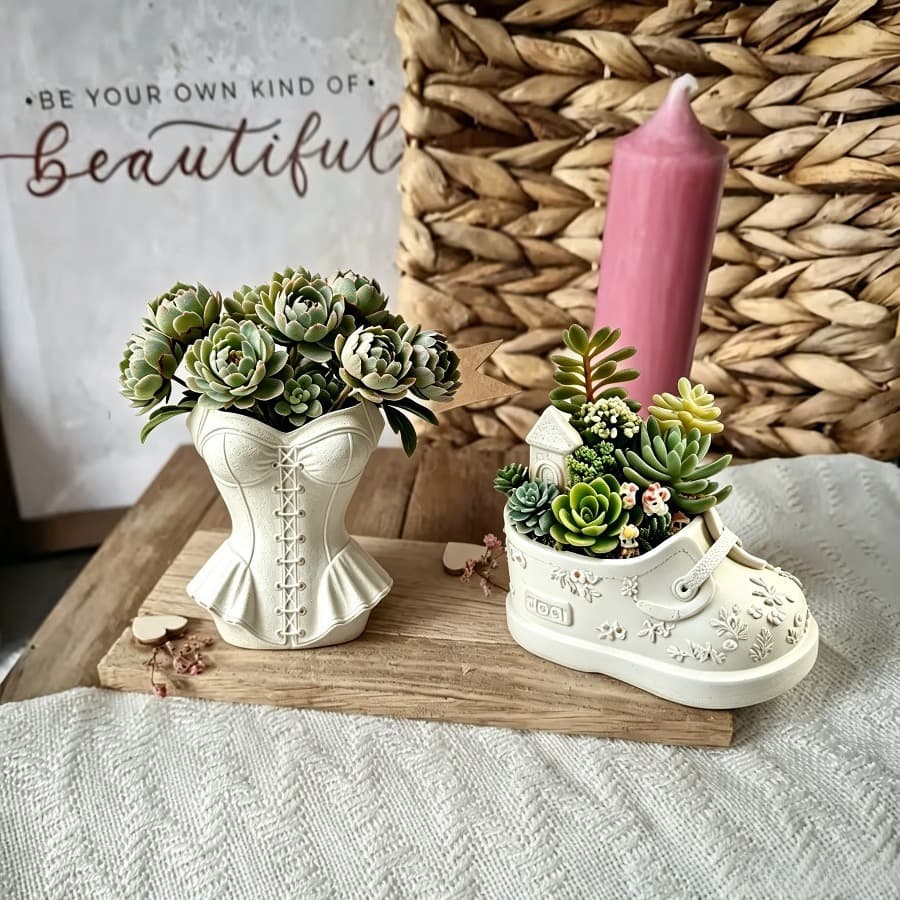 Shoe Shape + Waist Flower Pot Silicone Mold DIY Scented Candle Storage Ornament Plaster Resin Mold Two-Piece Set