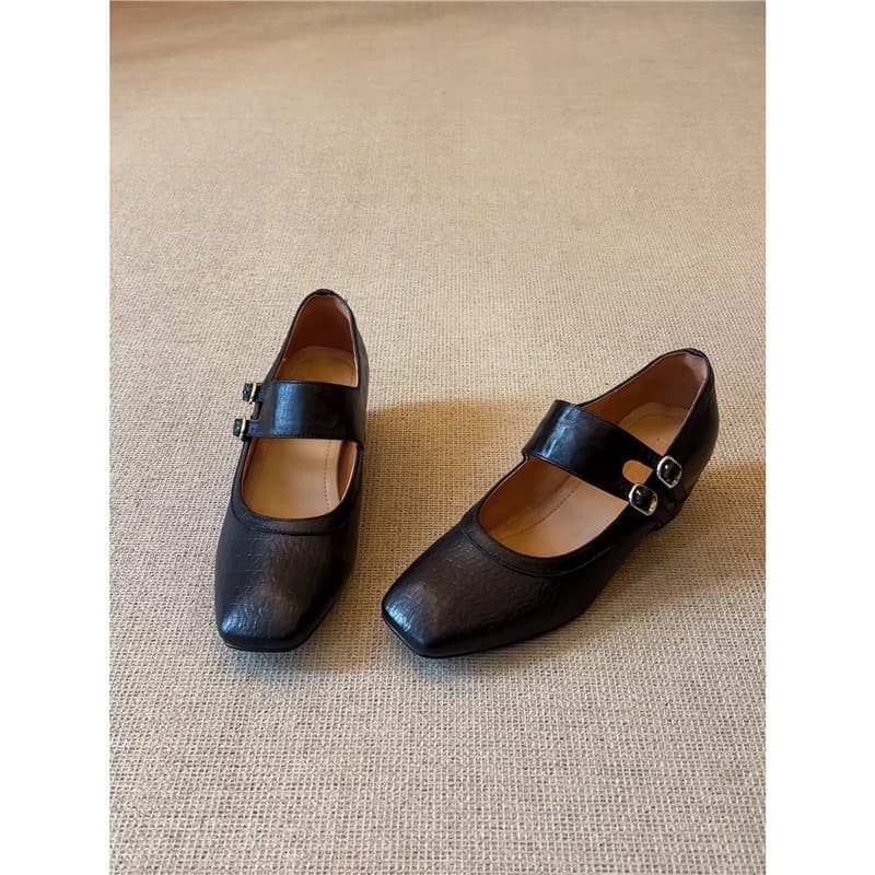 Sheepskin Edition~ 2025 New French Retro Square Toe Versatile Strap Shallow Mary Jane Shoes for Women