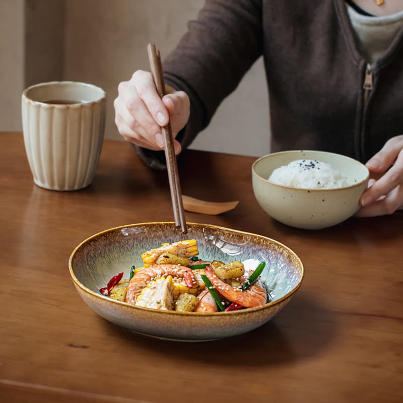Colorful Flame Beautiful Plate 8-Inch Ceramic Deep Dish Irregular Salad Plate Pasta Plate Hotel Tableware for Cross-Border Export