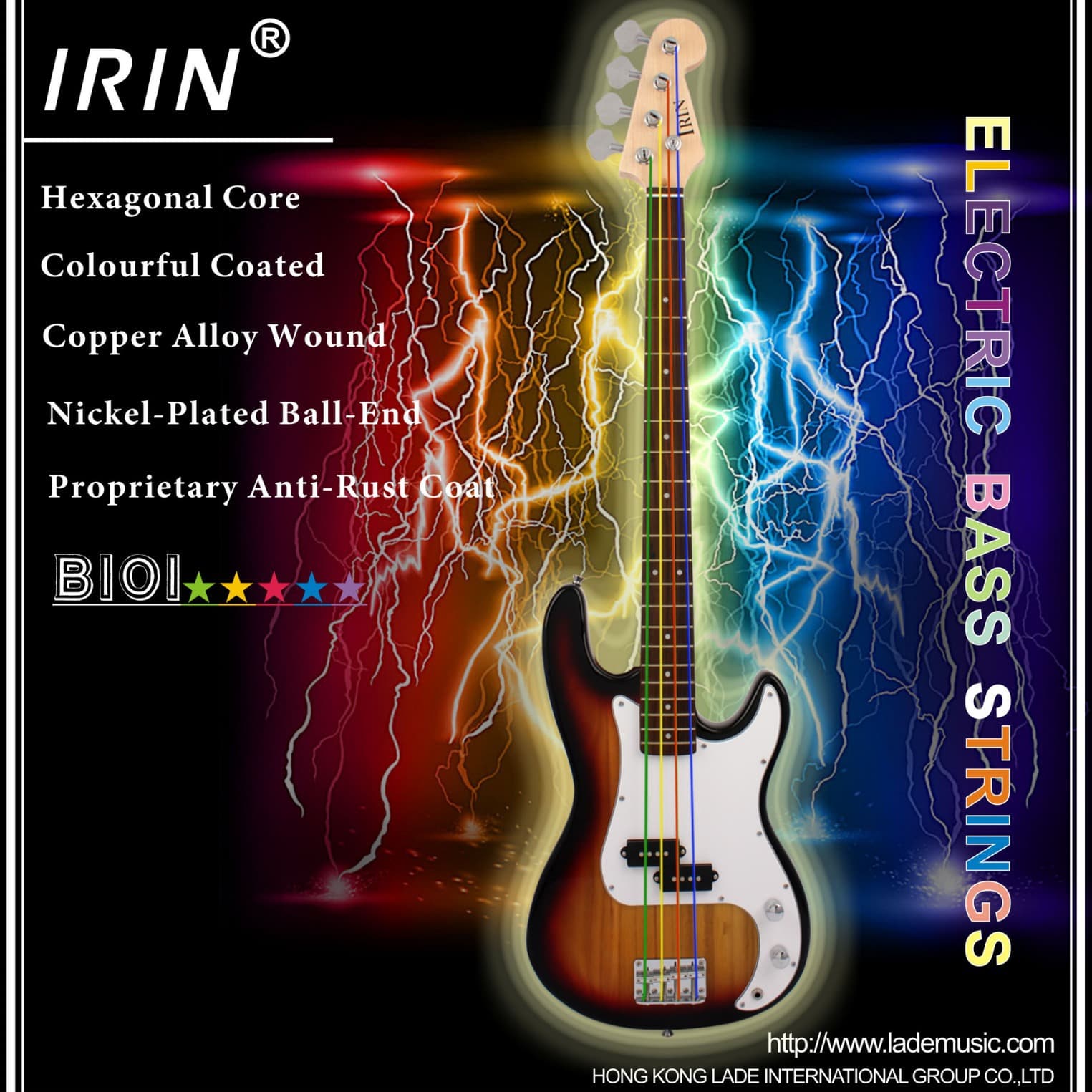 IRIN Electric Bass Strings B101 Hexagonal Steel Core Color Coated Copper Alloy Wound Strings Musical Instrument Wholesale