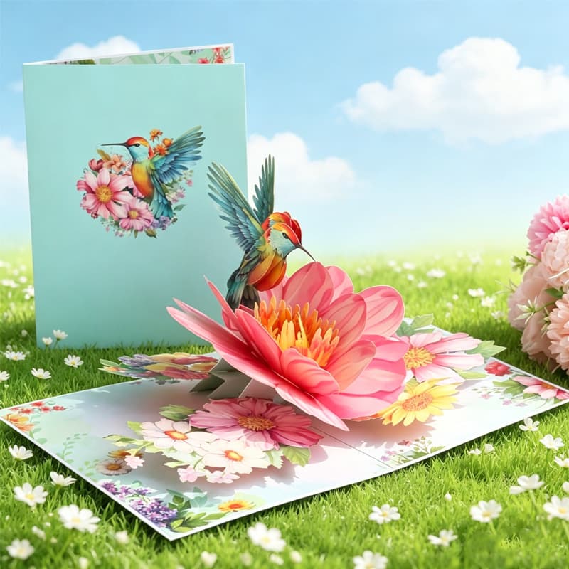 New creative 3D hummingbird flowers three-dimensional Teacher's Day greeting card handmade Valentine's Day blessing card cross-border wholesale