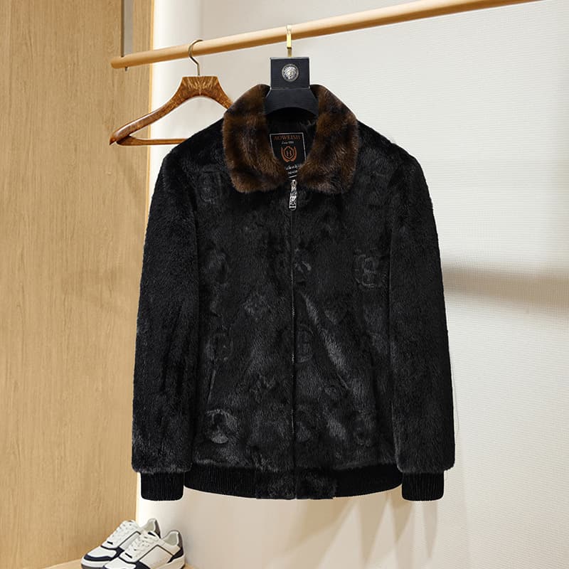 2025 New Men's Mink Fur Coat Middle-Aged Warm Water Mink Golden Mink Fur Haining Mink Fur Integrated Coat