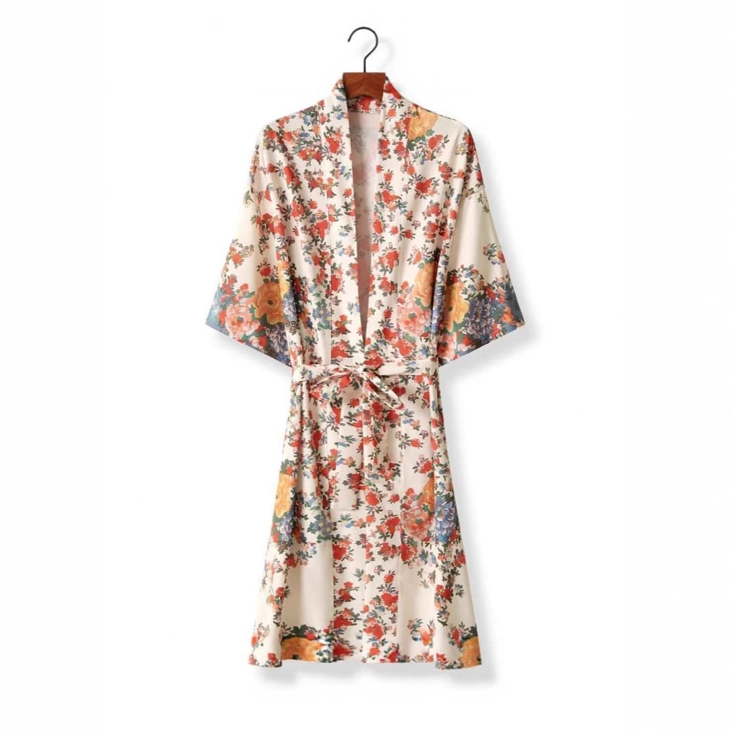 Bohemian Ethnic Floral Kimono Cardigan Women's Mid-Length Artistic Vintage Spring Autumn Outerwear Coat