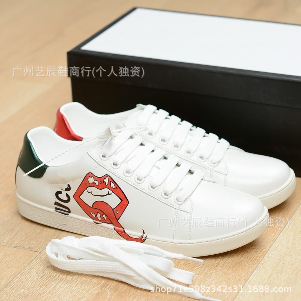 G Brand Embroidered Printed White Sneakers 2025 Four-Season Graffiti Pattern Low-Top Platform Casual Shoes for Export Large Size