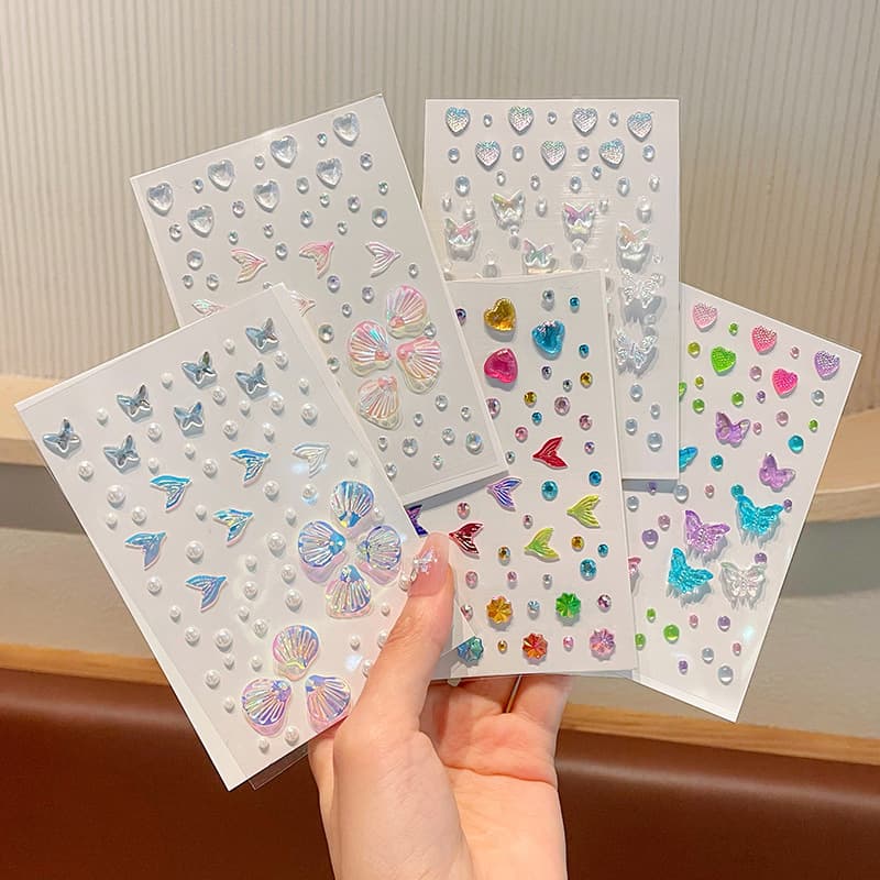 Children's face painting stickers, rhinestone face decorations, seashells, fish tails, butterflies, 3D face stickers.