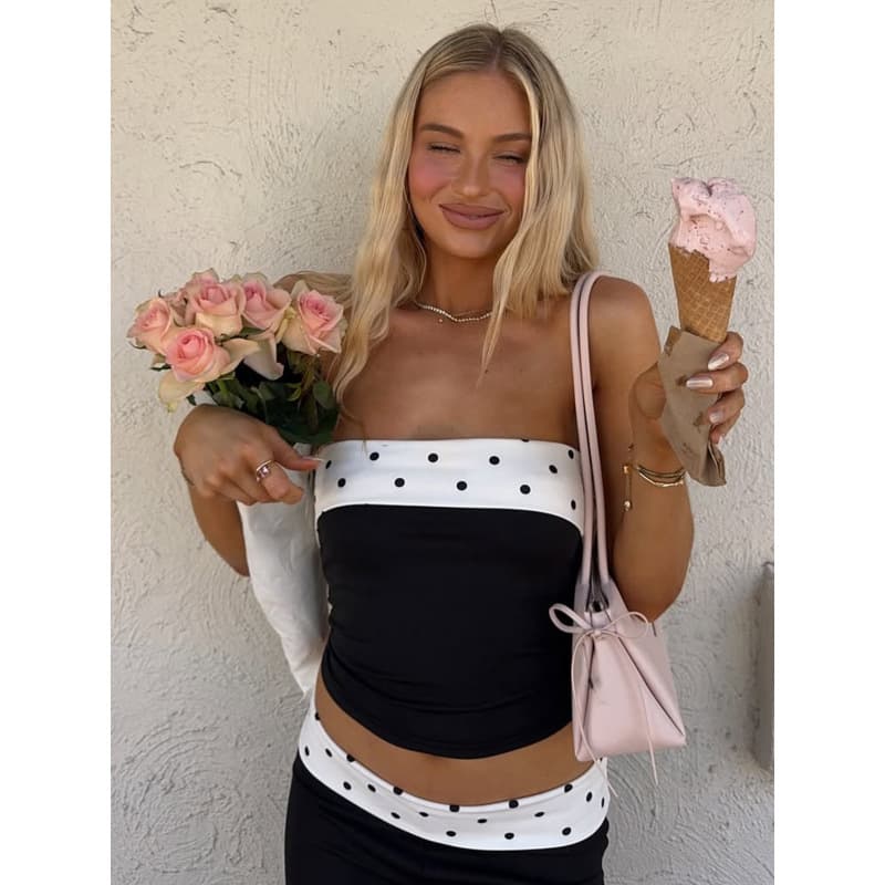2026 Summer New Arrival Women's Fashion Polka Dot Patchwork Slim Fit Strapless Sexy Crop Top Wholesale