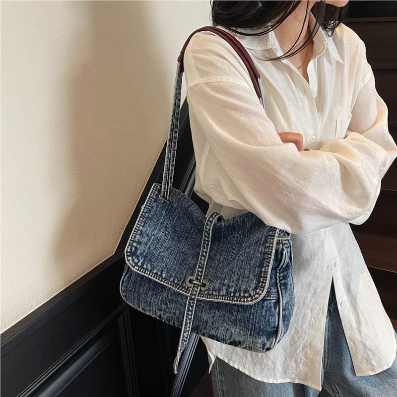 College Student Simple Versatile Denim Shoulder Bag 2025 Summer New Large Capacity Crossbody Tote Bag