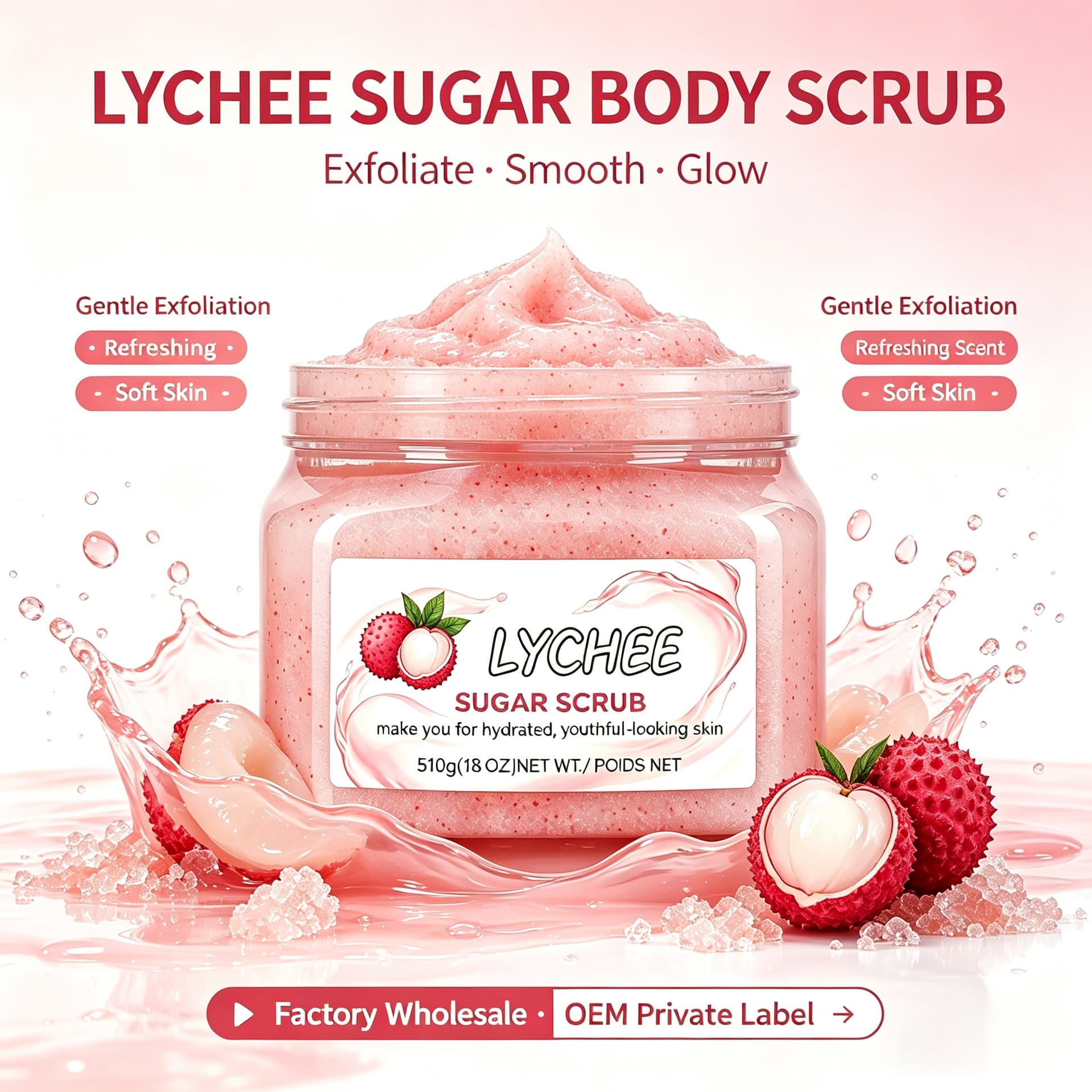 Cross-border Lychee Sugar Body Scrub Lychee Sugar Body Scrub Full Body Cleansing Exfoliating