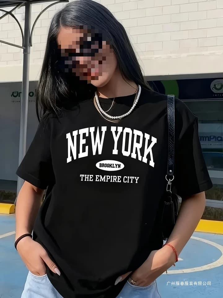 European Size Summer Women's New York Brooklyn Print T-Shirt Fashion Harajuku Kawaii T-Shirt Y2K Women's Clothing