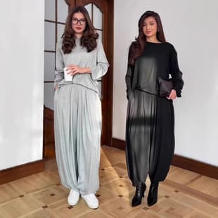 Amazon Cross-border Women's Fashion 2026 New Round Neck Long Sleeve Solid Color Loose Wide Leg Pants Casual Trendy Set for Women