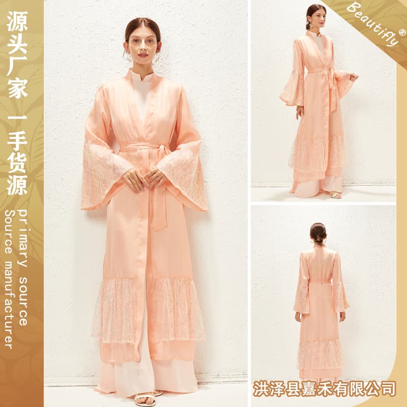 2022 new foreign trade Pakistani chiffon sequined loose and elegant pink robe