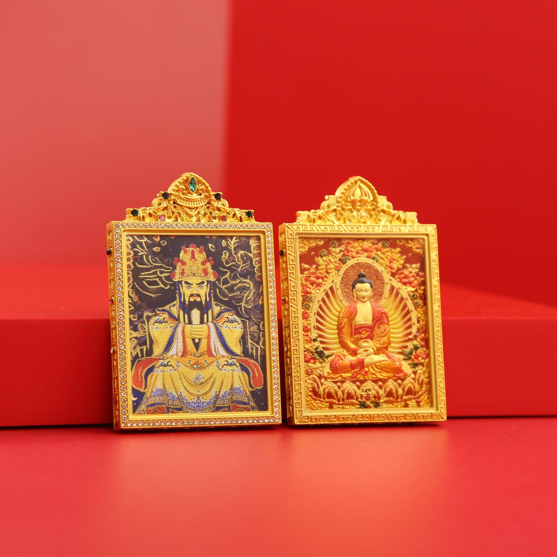 Wutai Mountain Fifth Lord Thangka, Eight Guardians Diamond-set Gau Box Pendant, Birth Year Buddha Twelve Zodiac Amulet