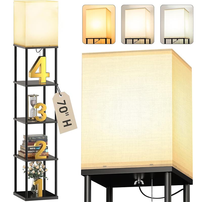 Floor lamp with shelf, suitable for living room shelf floor lamp corner display column lamp shelf lamp home use