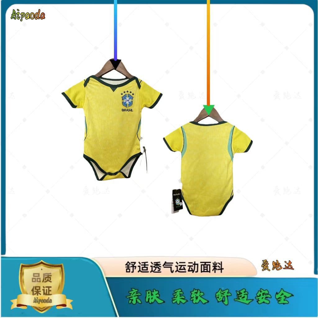 2627 season football uniform Real Madrid Brazil jersey baby BB crawling suit summer triangle jumpsuit baby