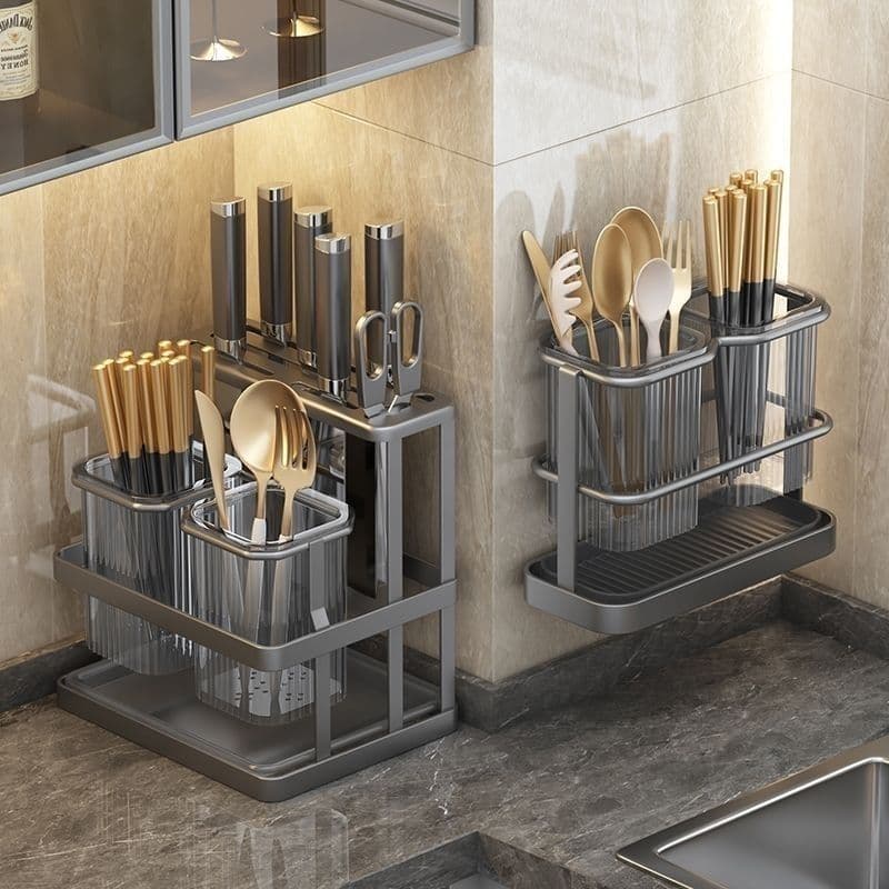 Kitchen knife holder and chopstick rack wall-mounted multi-functional integrated ventilation countertop storage with drainage