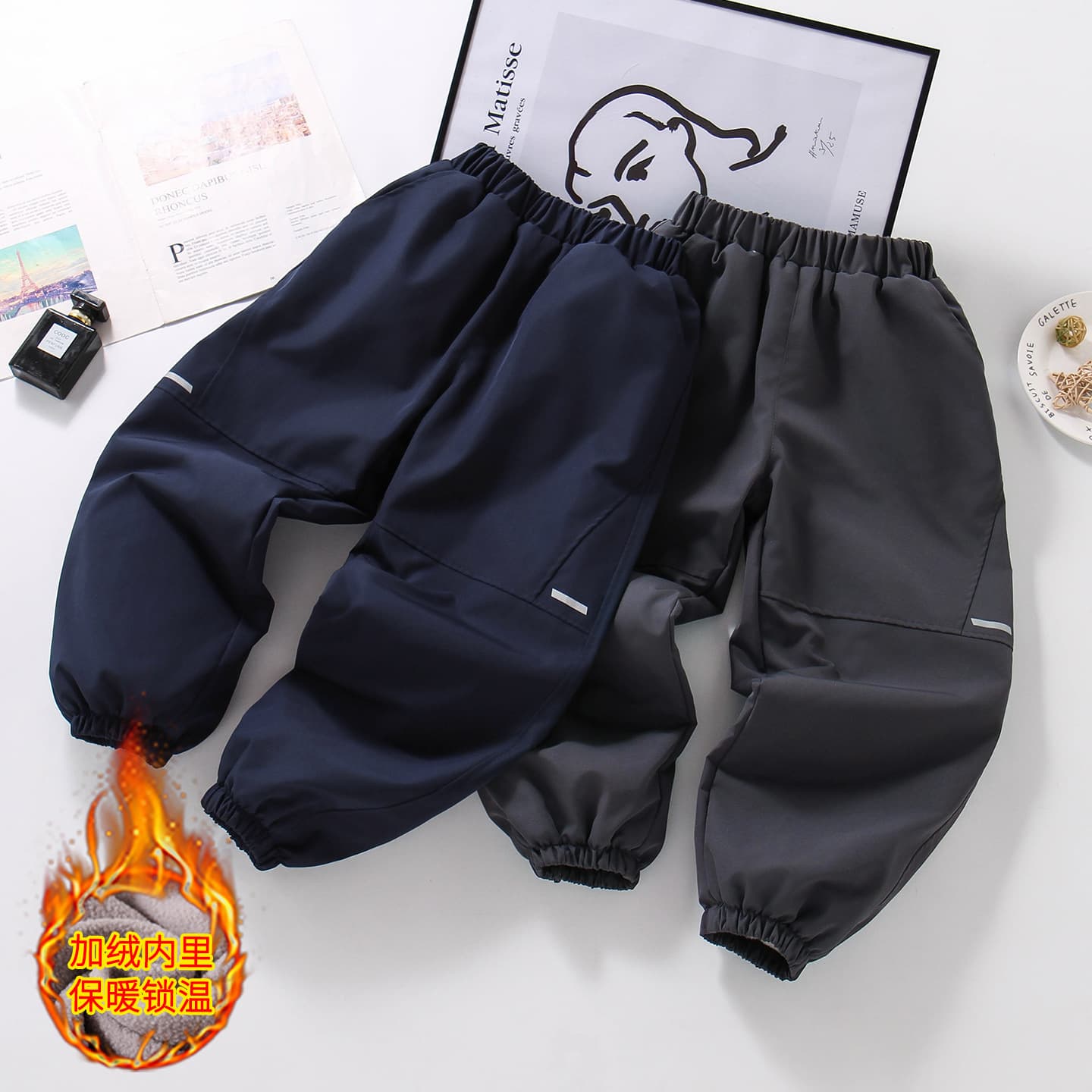 2025 New Boys' Fleece-Lined Hiking Pants, Warm Sport Trousers for Children in Spring, Autumn, and Winter