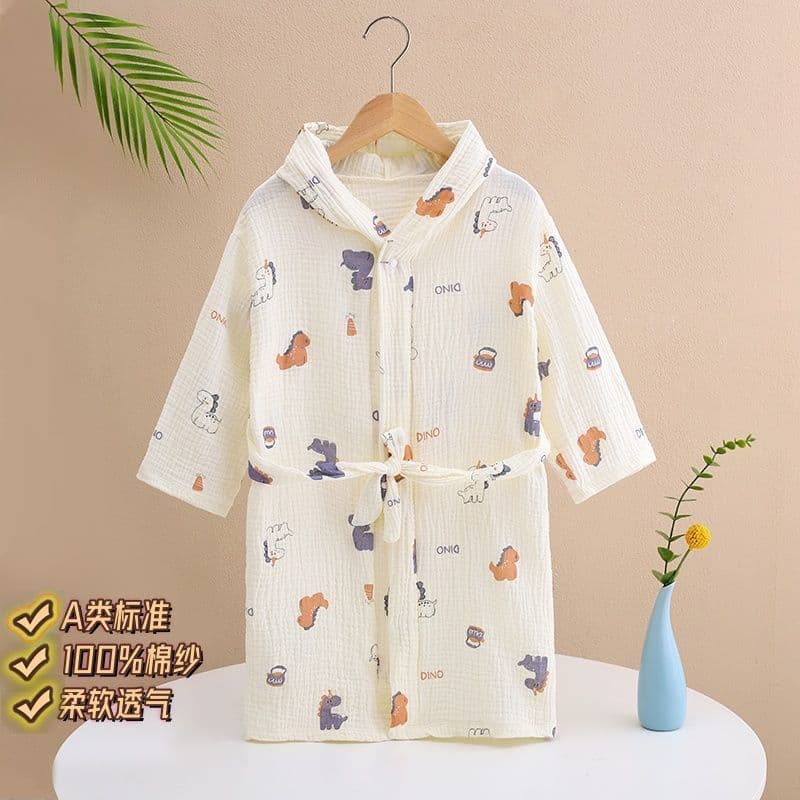 Children's cotton gauze bathrobe swimming wearable bathrobe cotton home robe hooded bath towel summer style