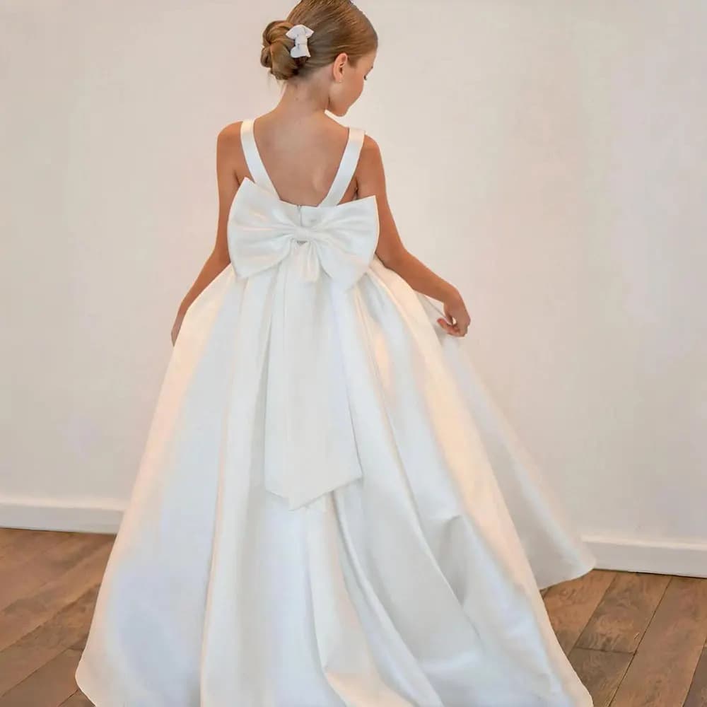 AliExpress New Sleeveless Children's Gown French Satin Long Dress Fashionable Little Girl Evening Dress