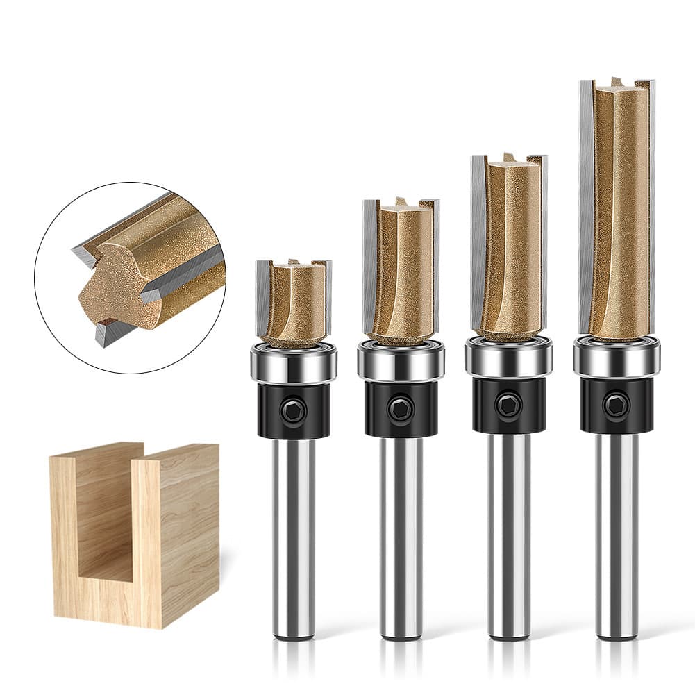 Professional 3-Flute Bearing Straight Router Bit 1/4" Shank Grooving Diameter 12.7mm CNC Woodworking Milling Cutter