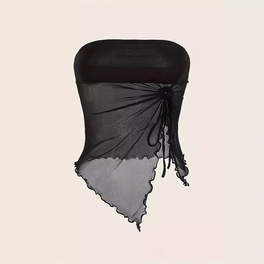 2024 Summer New Women's Clothing Solid Color Side Slit Slim Fit Polyester Fiber Tank Top Strapless Best For Your Body Shape