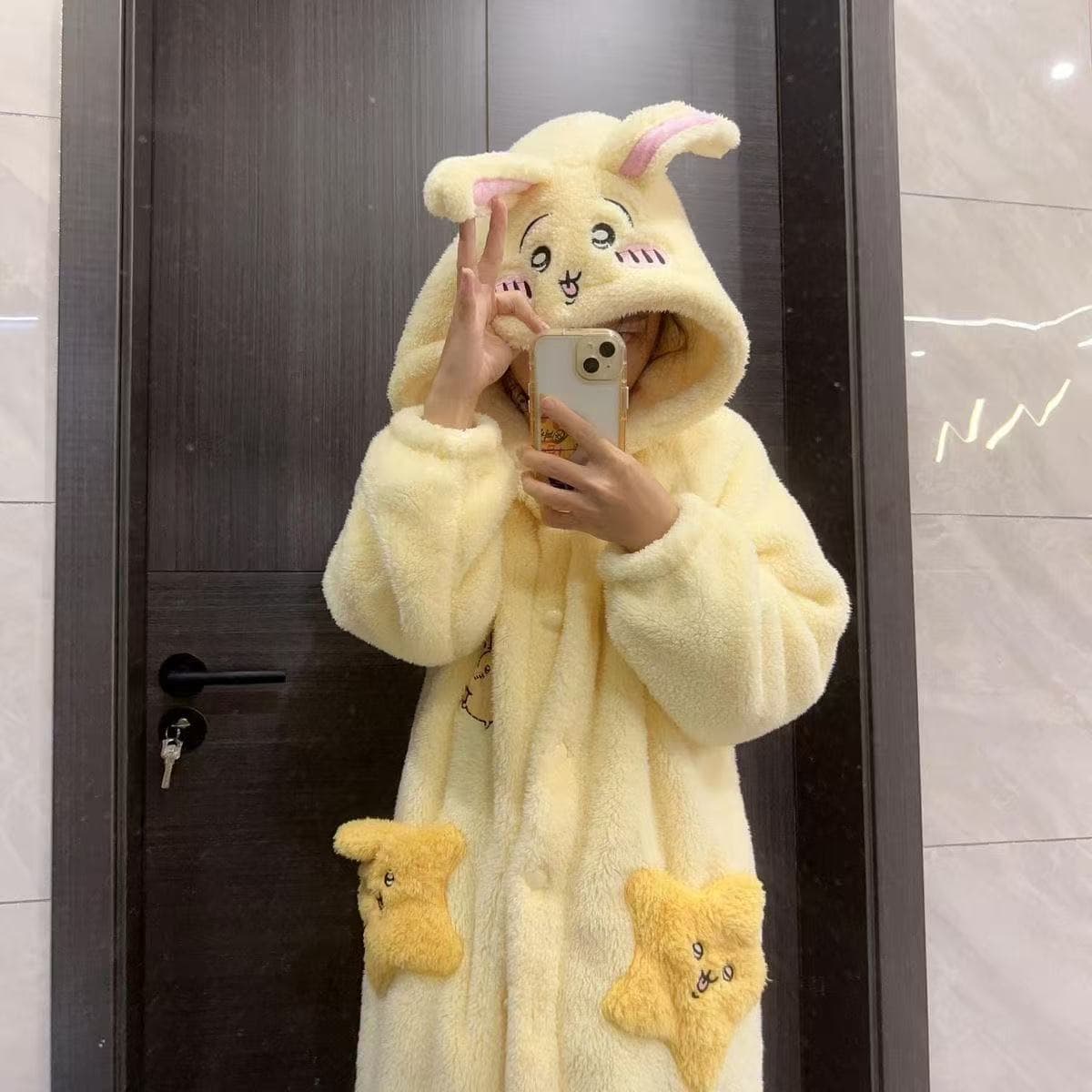 Usagi Set Women's Coral Fleece Plush Thickened Warm Cute Plus Size Wearable Homewear Robe