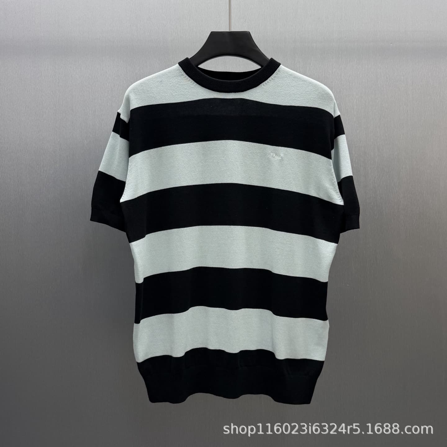 Correct Version 26SS New D-House Contrast Stripe Logo Embroidered Knit Short Sleeve Unisex Loose Casual Versatile