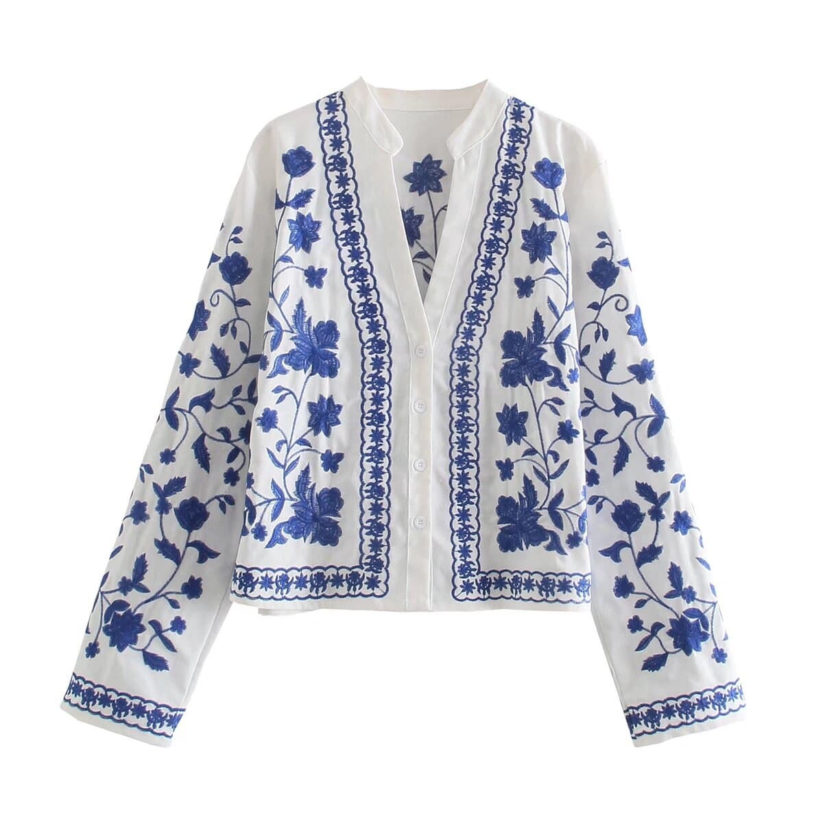 2026 Spring/Summer New Arrival Women's Elegant Loose Casual Blouse with Heavy Embroidery Floral Design for Export to Europe and America 8272