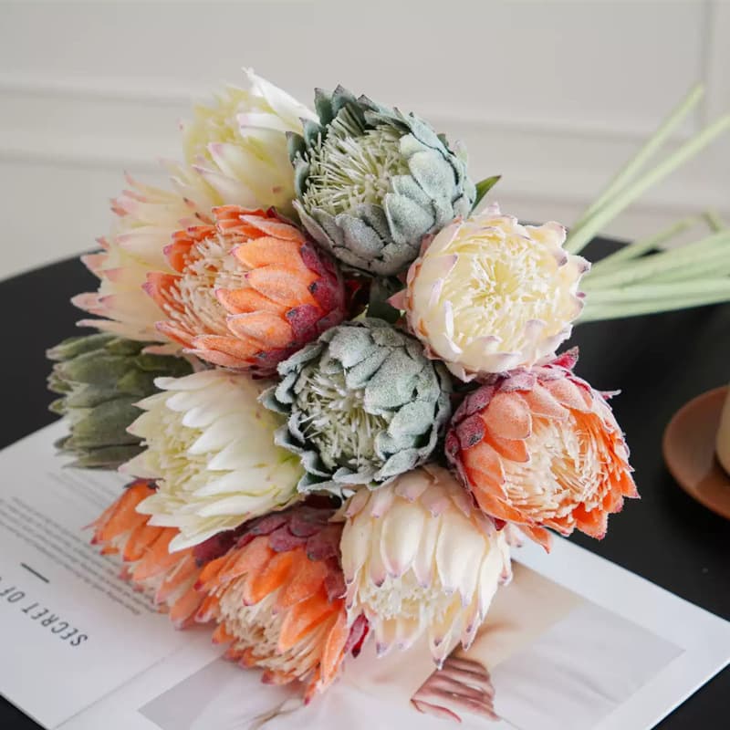 Protea Artificial Flower Single Stem Velvet Thistle Nordic Style Simple Home Display Wedding Decoration Protea Fake Flower Cross-border