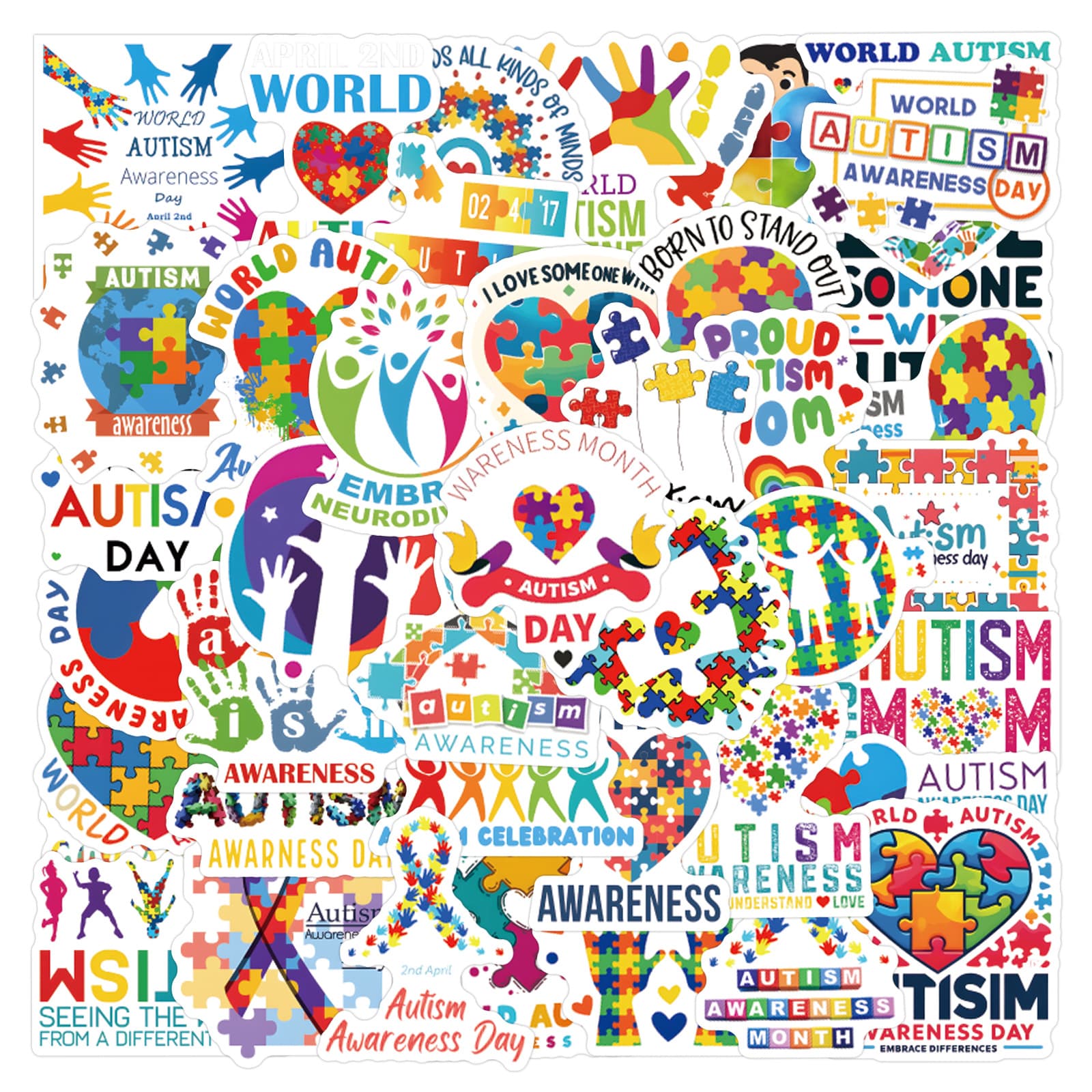 55 cartoon World Autism Day stickers to decorate handbooks, stationery, water cups, computer waterproof stickers