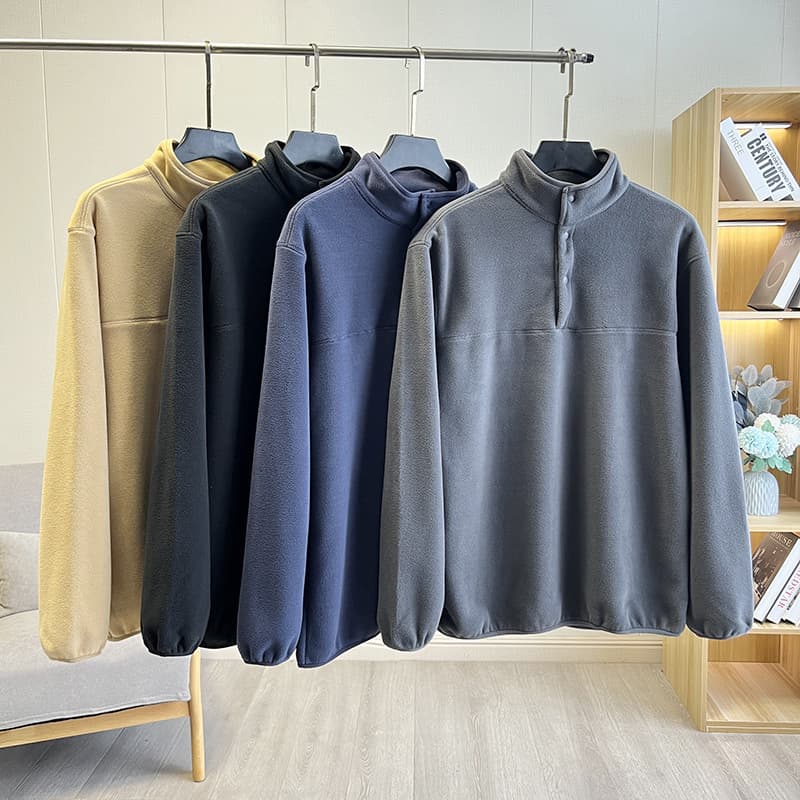 Autumn/Winter Men's Outdoor Fashionable Versatile Fleece Self-Heating Warm Comfortable Solid Color Casual Half-Placket Stand Col