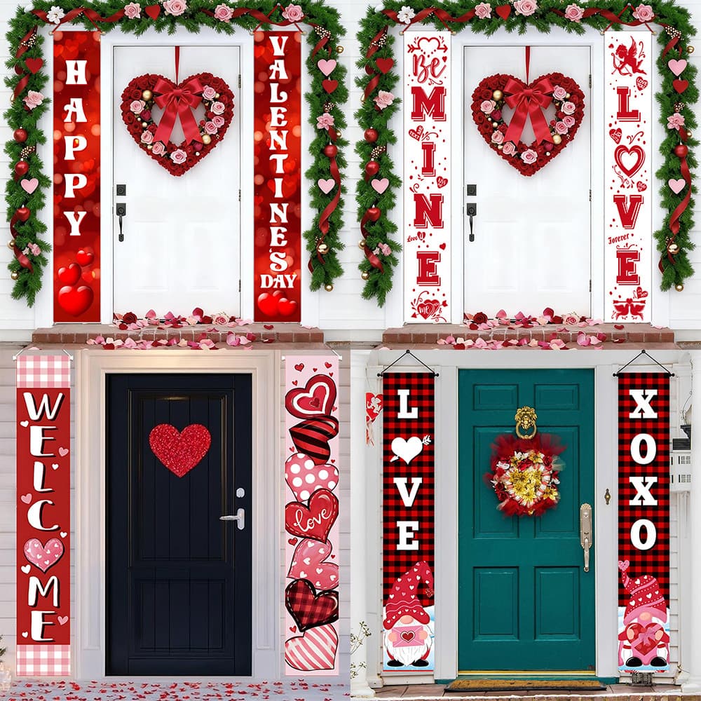2026 new cross-border Valentine's Day couplet party decoration door curtain porch hanging banner flag romantic Chinese Valentine's Day