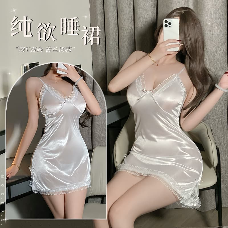 Sexy Lingerie Pure Desire Sling Nightgown Women's Thin Lace Heart Split Pajamas Free of suit 8550