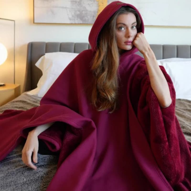 Cross-border Europe/US New Autumn/Winter Ready Stock Punk Loose Hooded Button Wool Blend Loose Cape Top Unisex