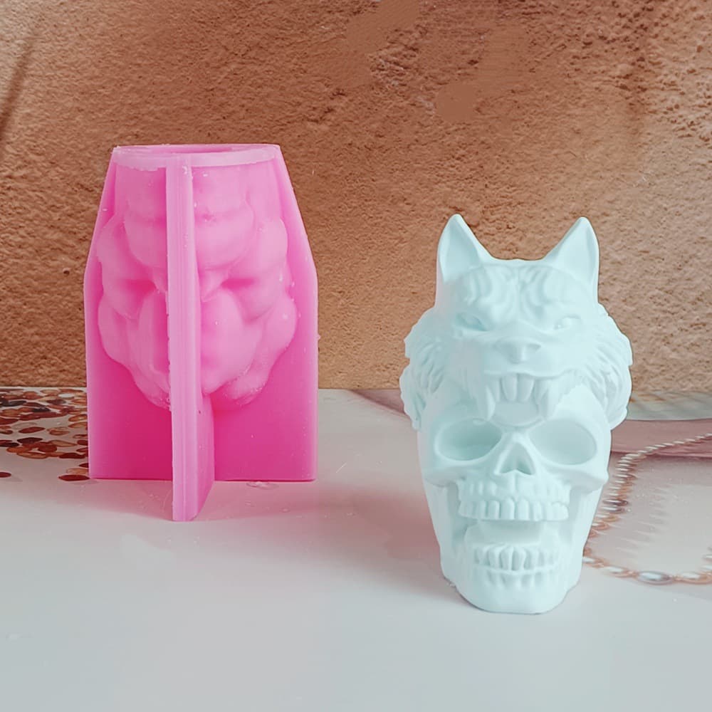 Skull Wolf Head Ornament Mold for Candle Gypsum DIY Gypsum Ornament Candle Holder Silicone Mold W0962