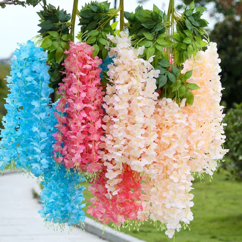 Artificial Wisteria Vine Fake Flowers Ceiling Hanging Floral Decor for Weddings Lilac Faux Flowers Bean Flower Vines Dense Foliage